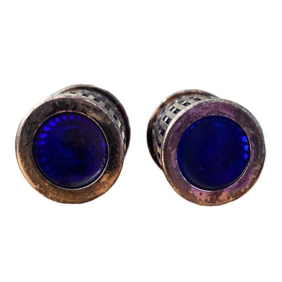 William Adams Vintage Cobalt Blue With Silver Pl. Accent Salt & Pepper Shakers - Picture 3 of 4